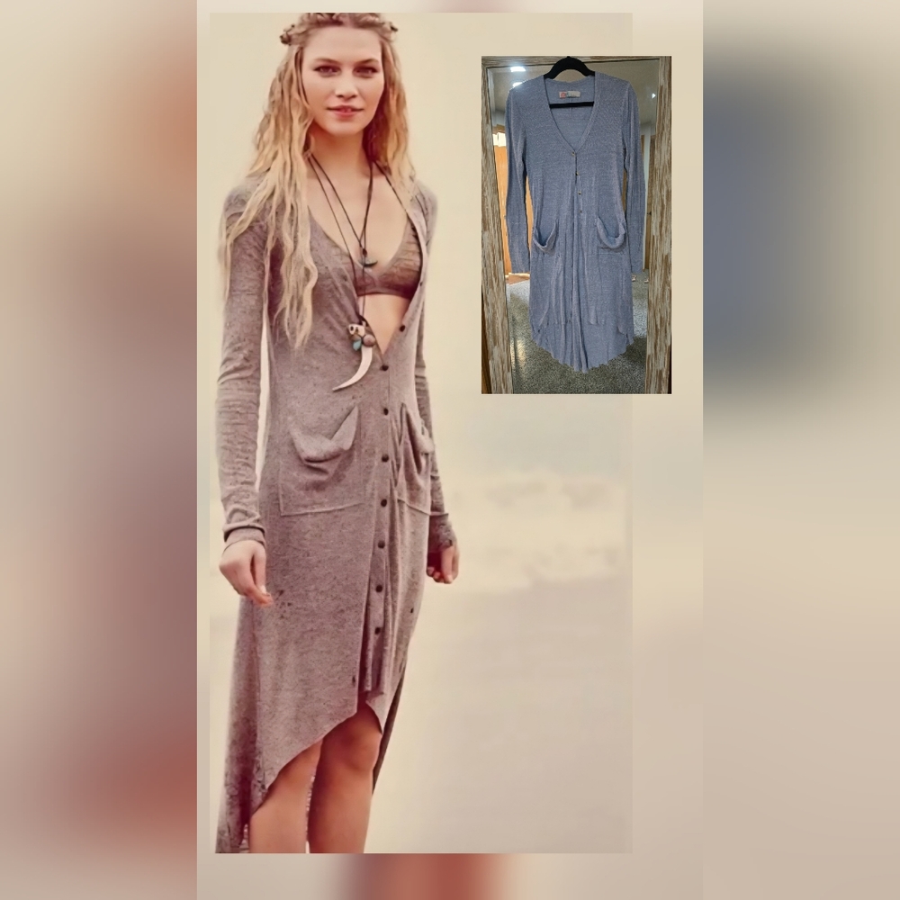 Free People Gray Long Cardigan